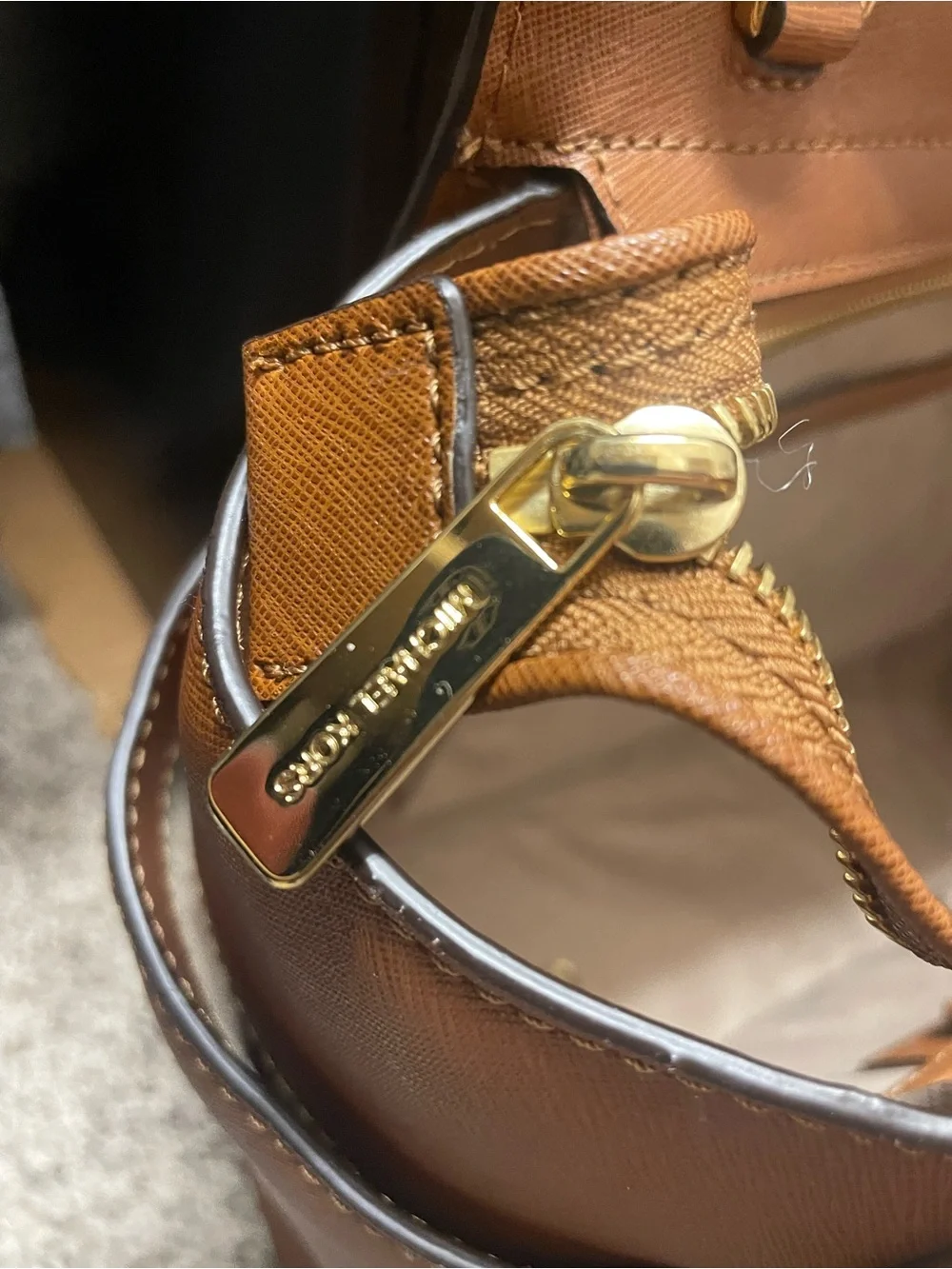 Michael Kors Brown Saffiano Leather Studded Satchel